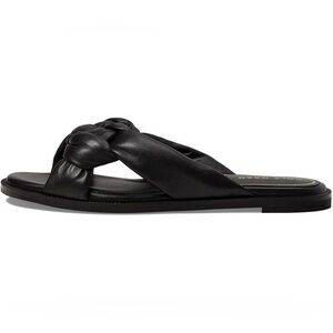Cole Haan Anica Black Leather Open Toe Knotted Strap  Slip On Flat Slides Sandal